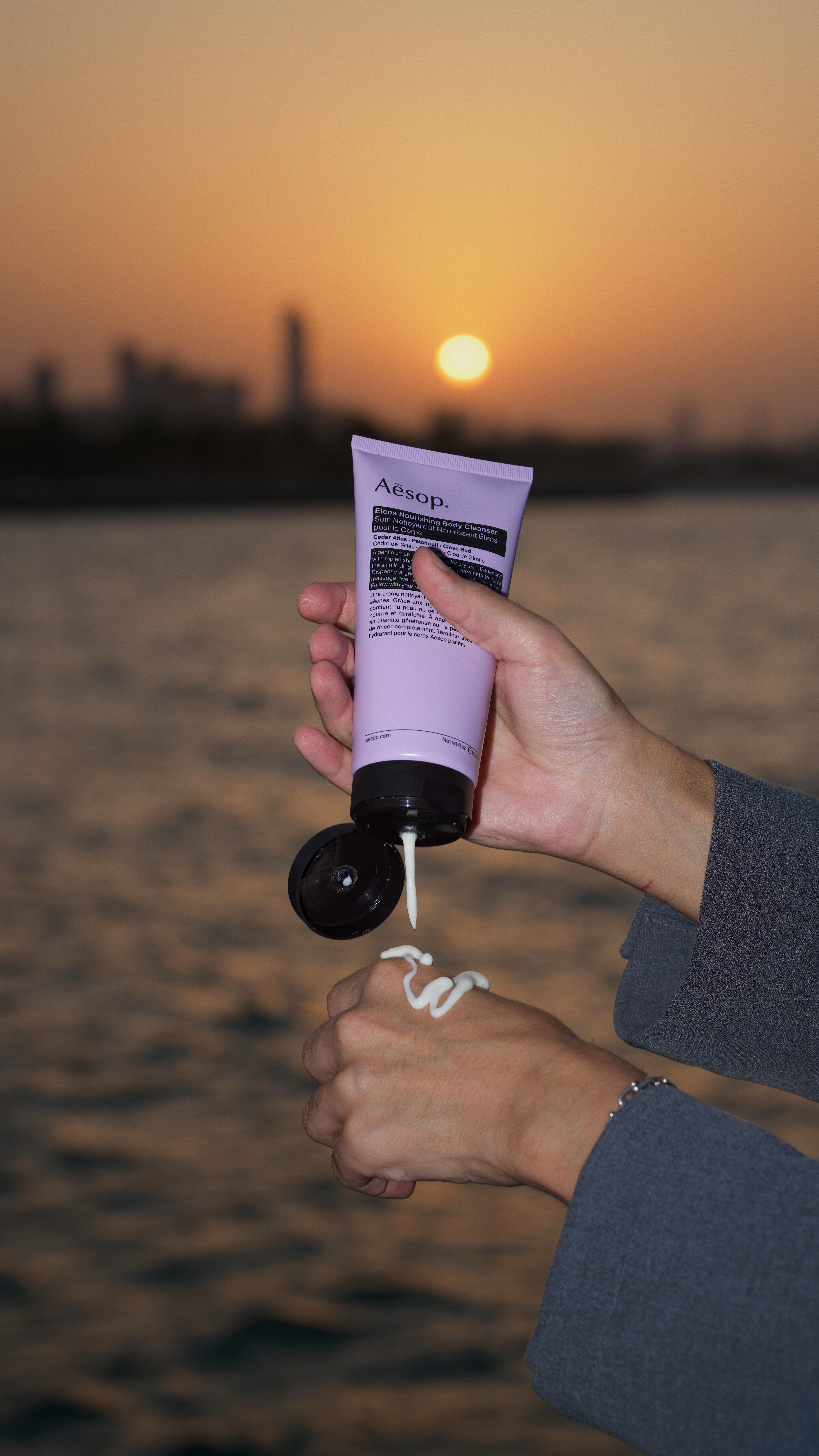 Instagram post by @wickedzzzz for Aesop. Caption reads: Introducing Eleos: Aesop’s first-ever cream body....