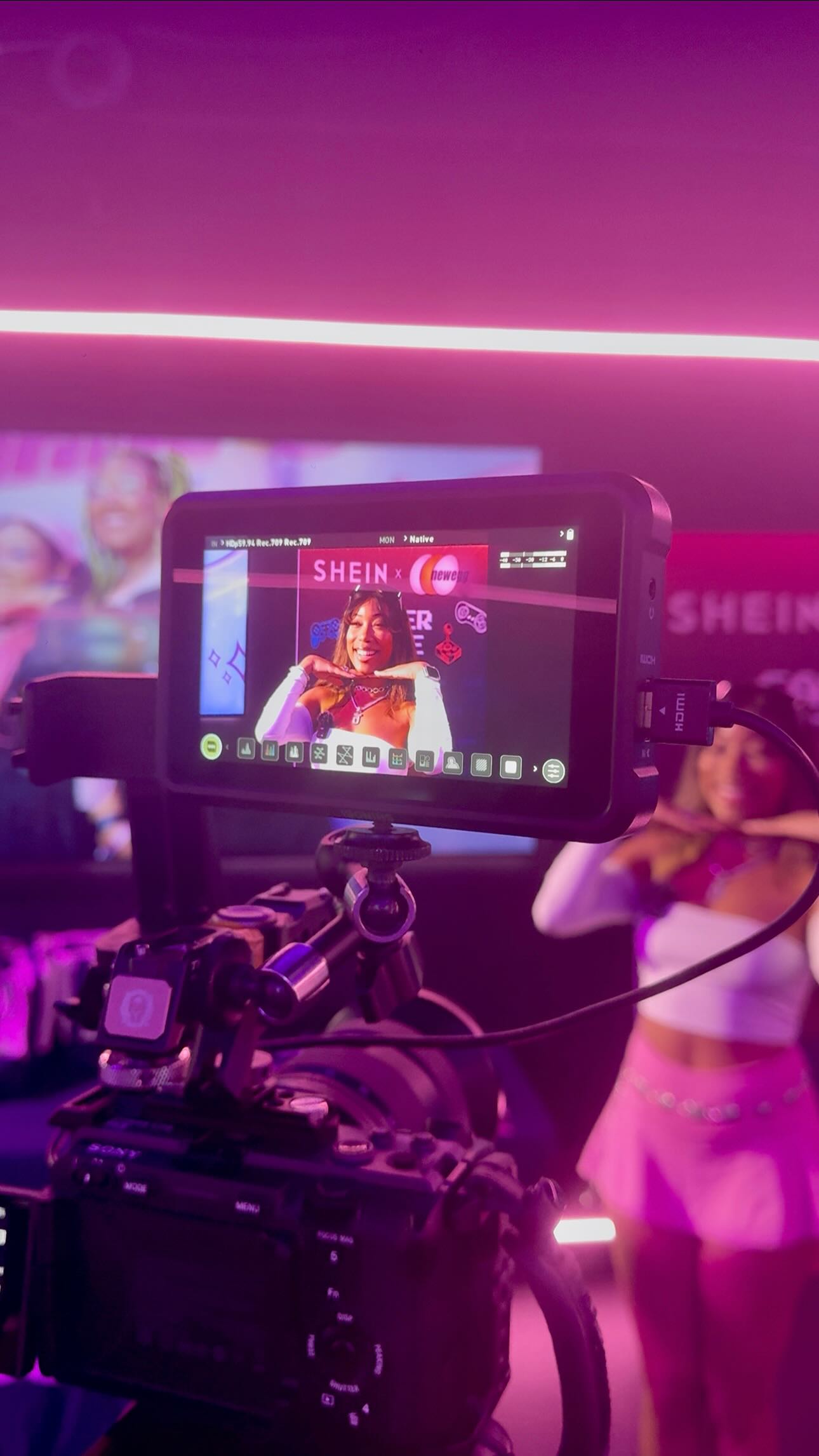 Instagram post by @jnikolethedj for Newegg. Caption reads: [...] so much fun at the @shein_us x @newegg Gamer....