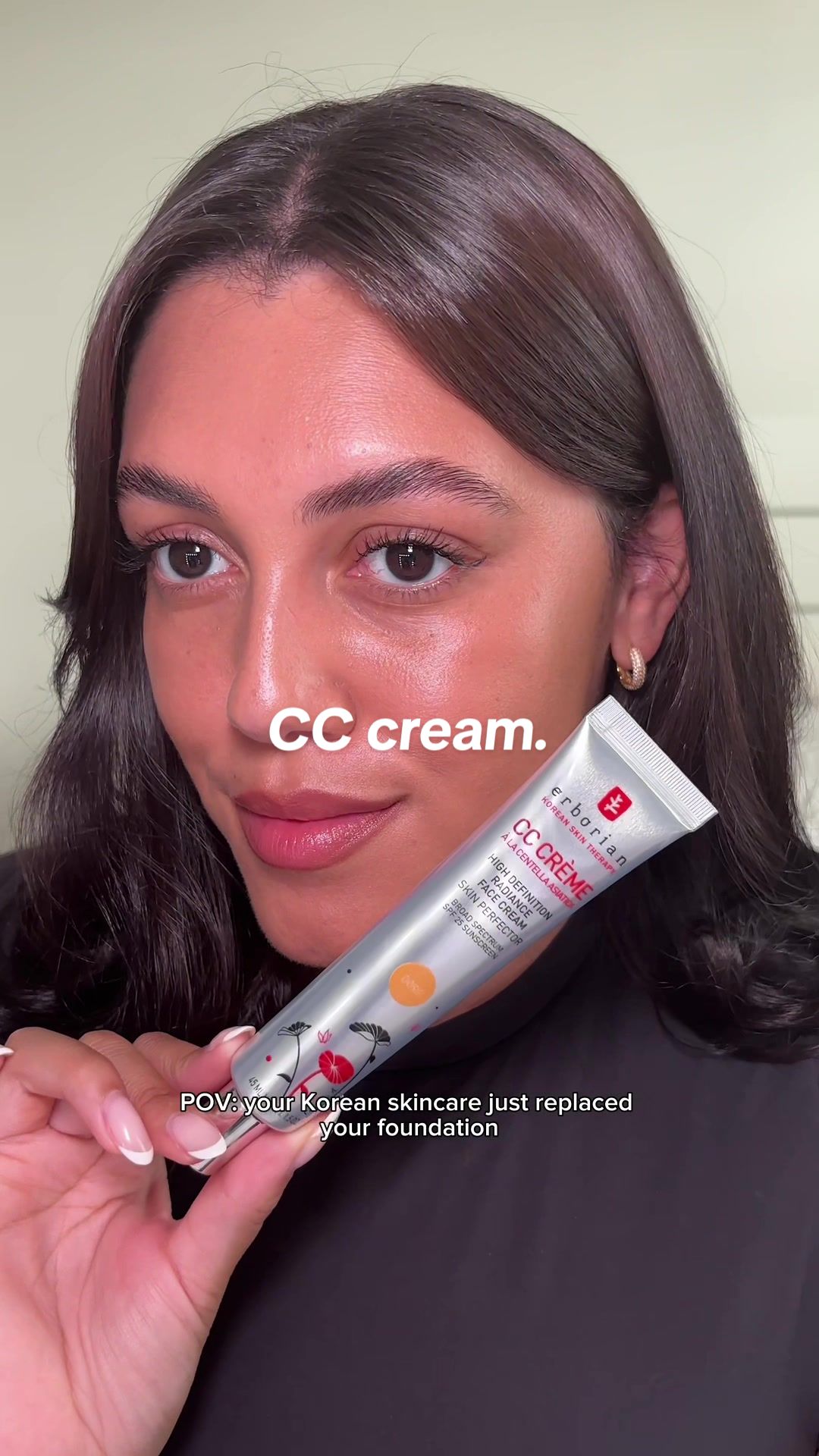 TikTok post by @thenamesjulie for Erborian. Caption reads: She’s Korean skincare  but she has coverage🤭 ....