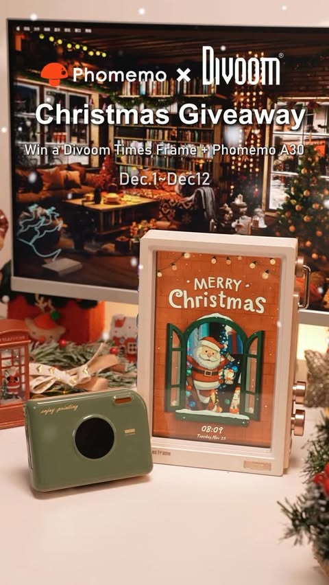 Instagram post by @divoom_global for Phomemo. Caption reads: [...] 2️⃣ A30 ribbon printer x3 from....