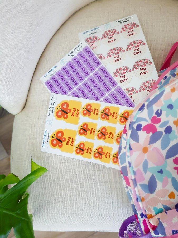 Instagram post by @missporsha for Name Bubbles. Caption reads: Preschool is a big milestone for Riley & I’m....