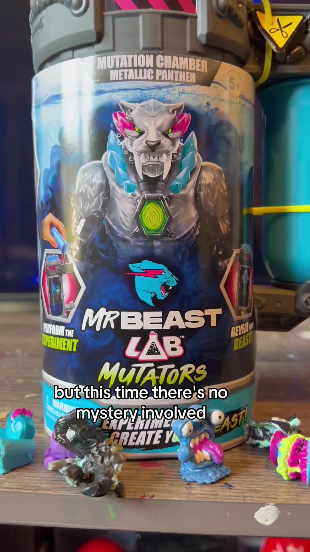 TikTok post by @tjs_toy_room for MrBeast Lab. Caption reads: [...] the new Mutator Action Figures from @MrBeast....