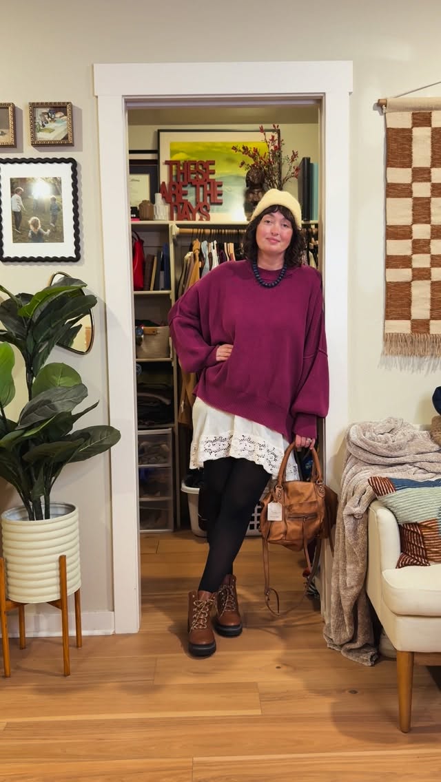 Instagram post by @midsizekimberlyanne for Free People. Caption reads: Day 11 of fall outfits for my midsize girls that....