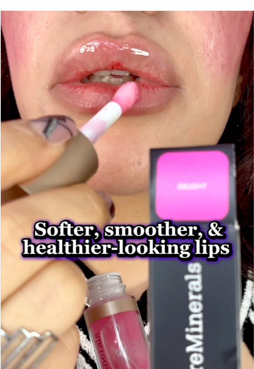 TikTok post by @maddyreviews for bareMinerals. Caption reads: bareMinerals Nourishing Lip Oil. Check them out....