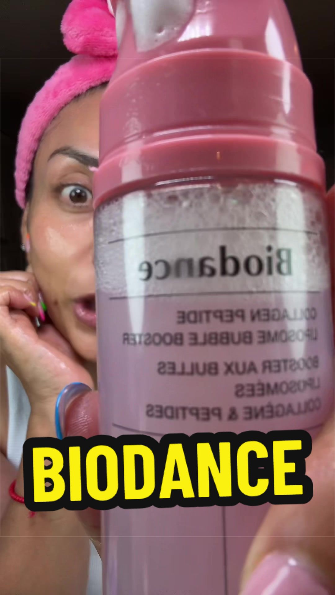 TikTok post by an influencer for Biodance Store US. Caption reads: [...] liposome bubble booster @@Biodance Store....