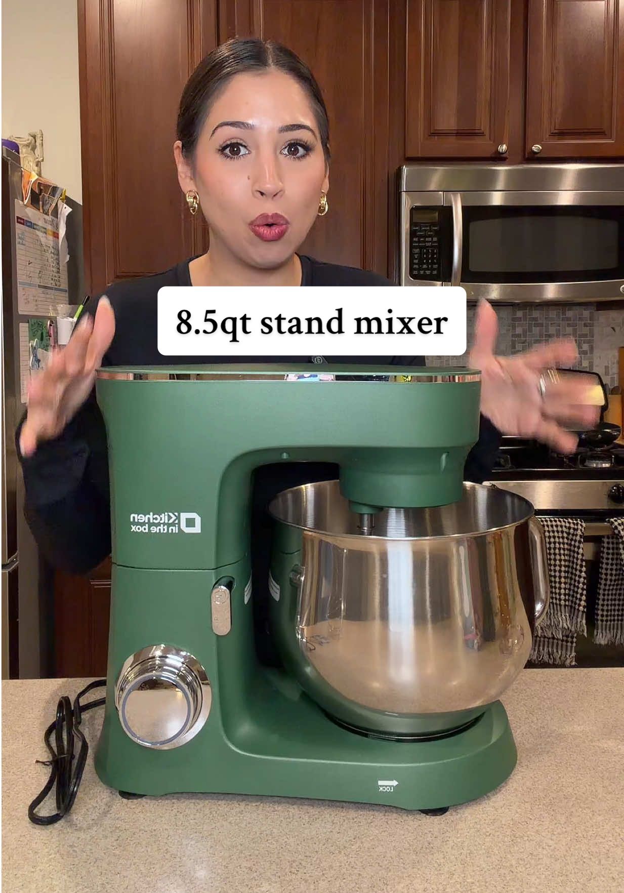 TikTok post by @momma_but_also_me for Kitcheninthebox. Caption reads: [...] mixer at this price is insane!!!....
