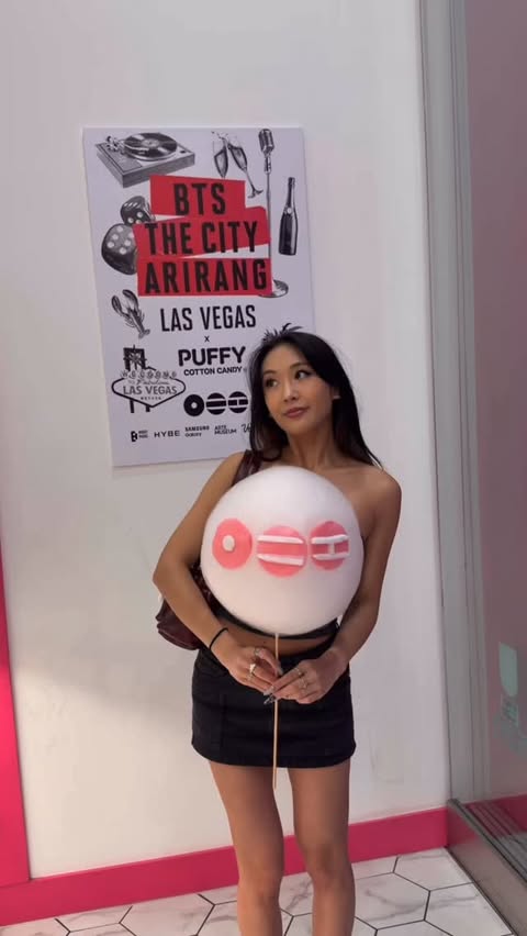 Instagram post by @lenalemon for Las Vegas. Caption reads: Vegas srsly went ALL out for BTS😍 Had sm fun....