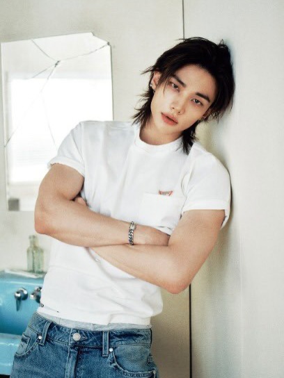 Instagram post by @hyunjinietr for GUESS. Caption reads: Hyunjin for GUESS 2026 Spring Summer campaign!.