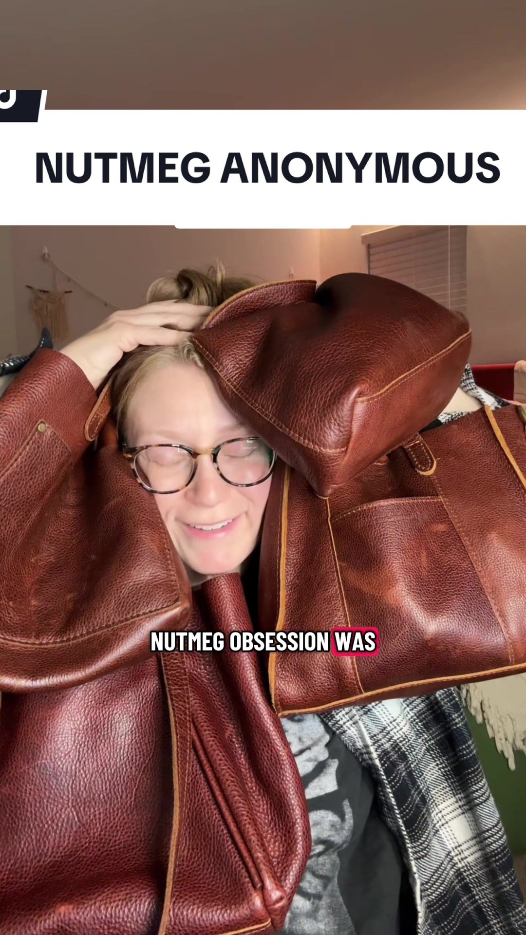 TikTok post by @cindellkimbrough for Portland Leather Goods. Caption reads: all I see is a happy woman 🧍🏼‍♀️💼 @Portland....