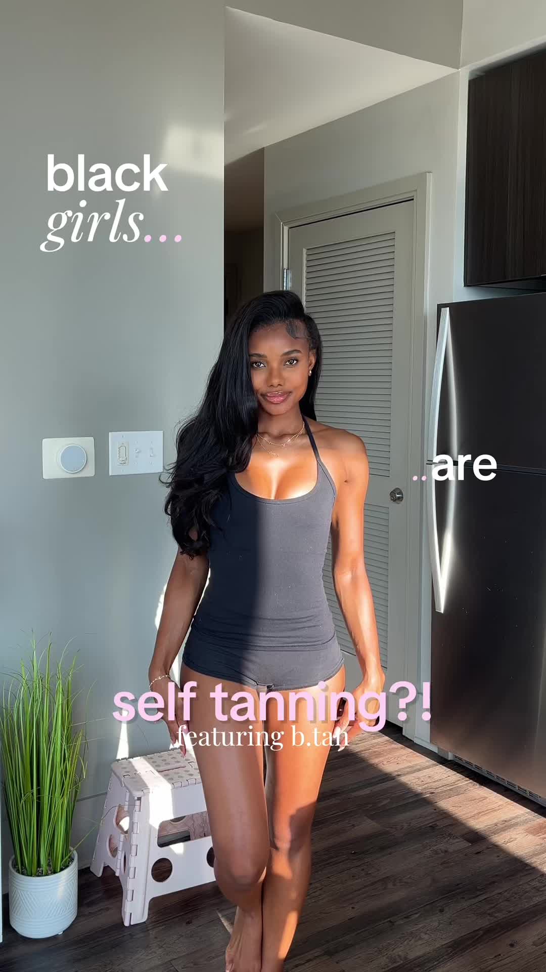 TikTok post by @valerietaiylorr for b.tan // b.fresh. Caption reads: so black girls are self tanning?! i had to try....