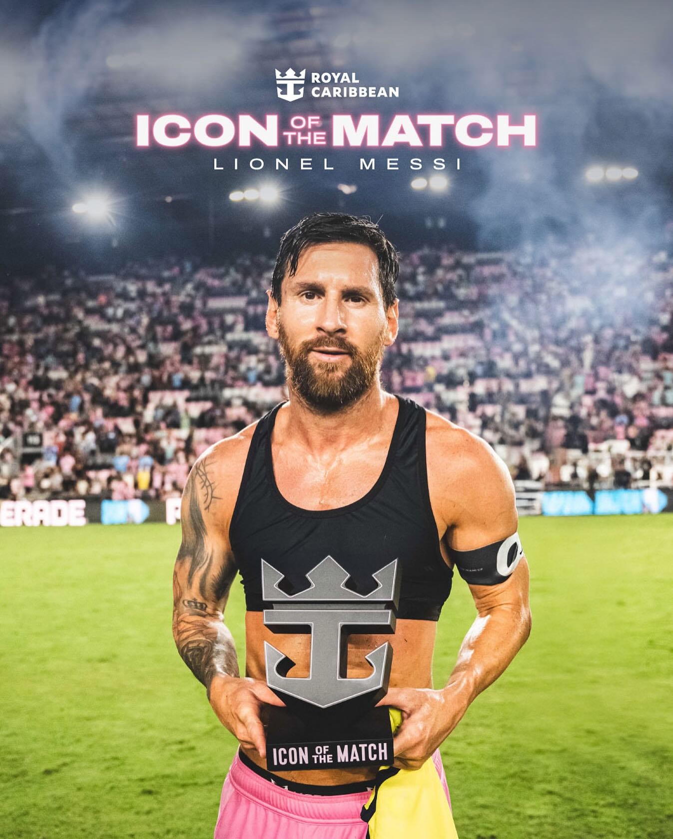 Instagram post by @intermiamicf for Royal Caribbean. Caption reads: Can’t be stopped 😤🏆 Another #IconOfTheMatch....