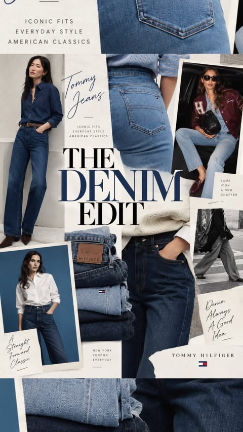 Instagram post by @thelaurablair for Tommy Hilfiger. Caption reads: Jeans, jeans, jeans 👖 The Denim Edit. Wardrobe....
