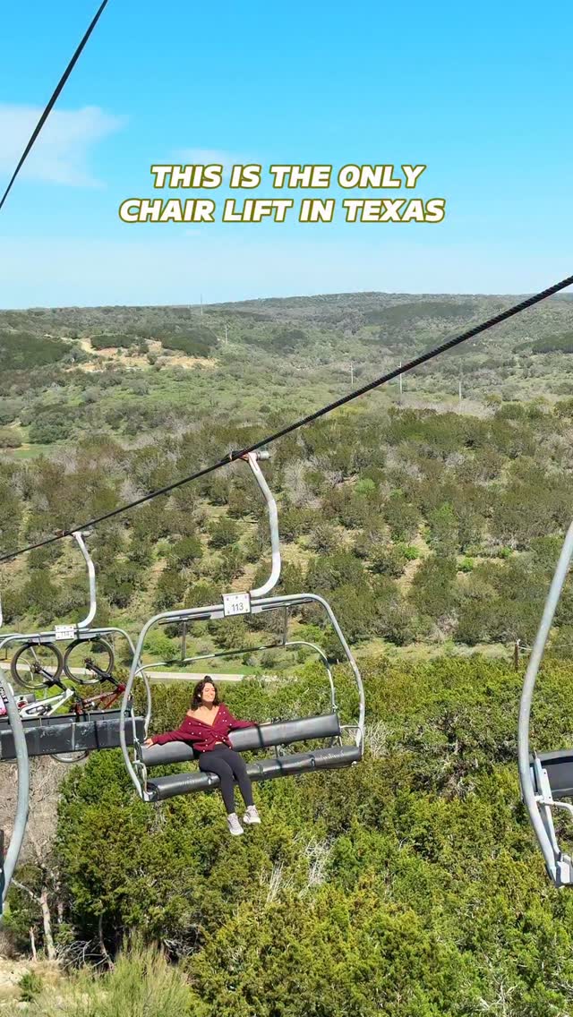 Instagram post by @mycurlyadventures_ for Merrell. Caption reads: The Only Scenic Chairlift in Texas....