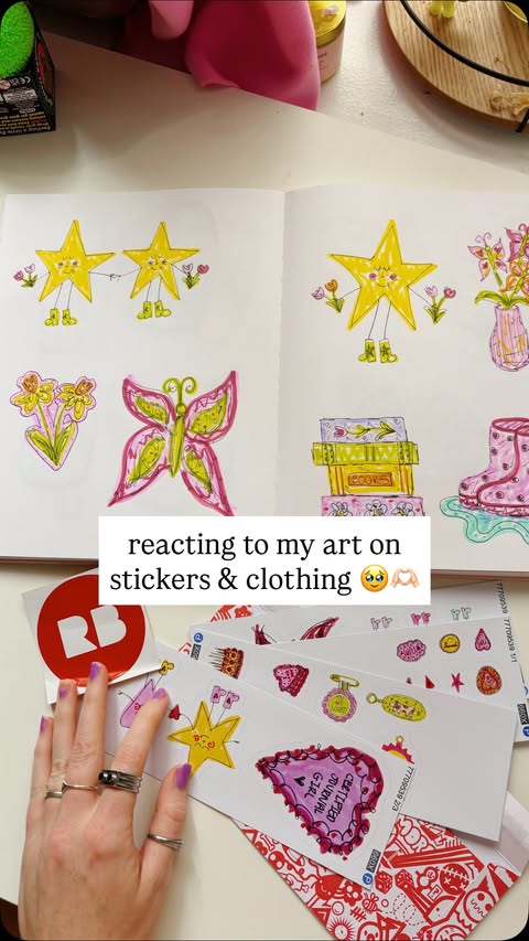 Instagram post by @live.brave2 for Redbubble. Caption reads: [...] emotional unboxing these!!! 🥹⭐️🫧🫶🏻....