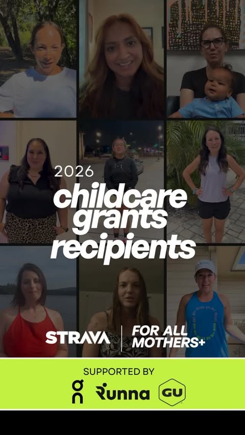 Instagram post by @forallmothersorg for Strava. Caption reads: [...] grants like these in partnership with....
