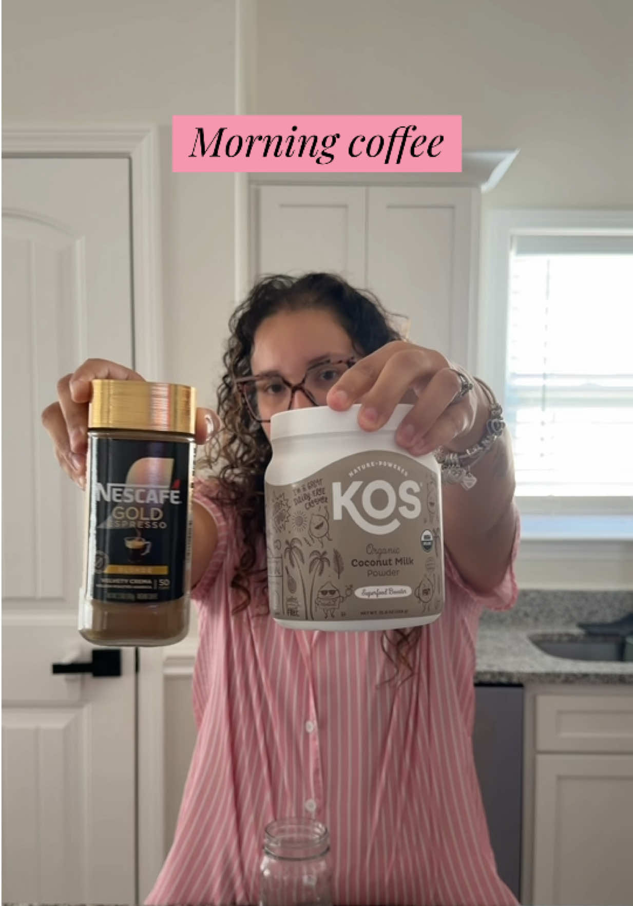 TikTok post by @paolamvazquez for KOS. Caption reads: [...] duo I’m loving lately. @NESCAFÉ USA @KOS....