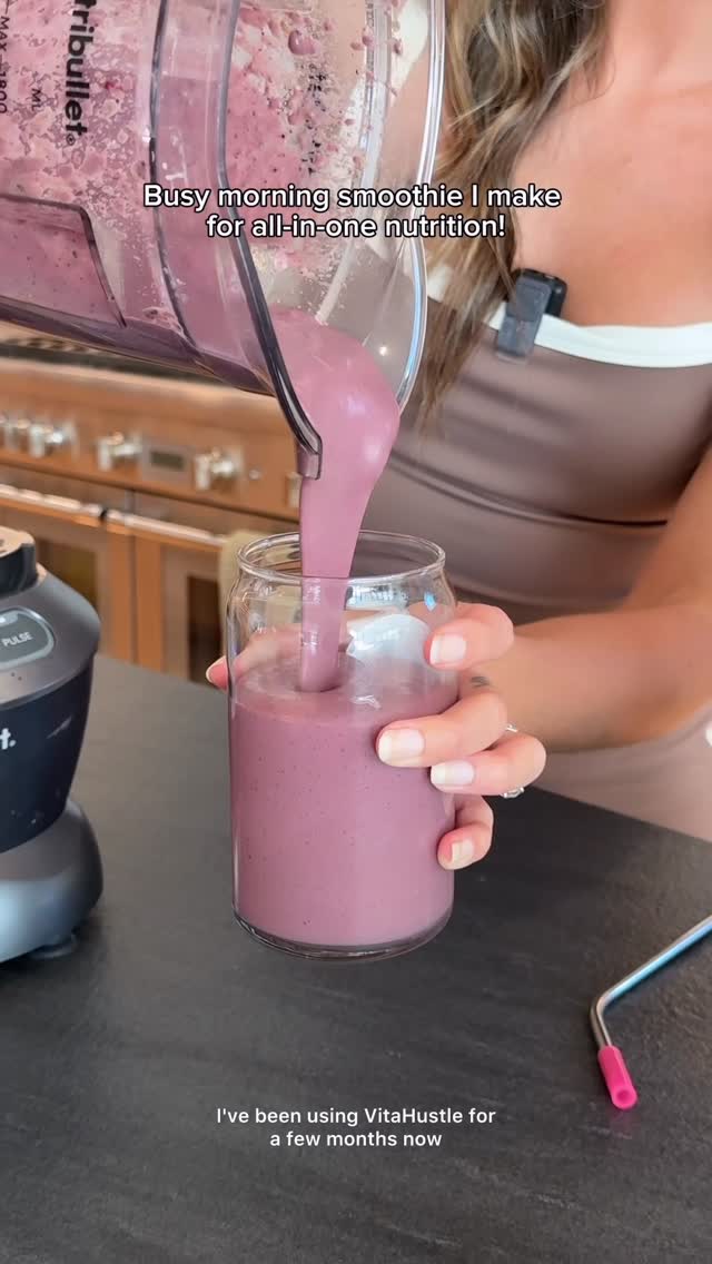 Instagram post by @katieaustin for VitaHustle. Caption reads: Finallyyyy a plant based protein powder with....