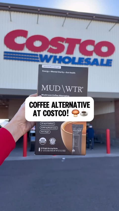 Instagram post by @costcoguide for MUD/WTR. Caption reads: NEW Coffee alternative at Costco! @drinkmudwtr....