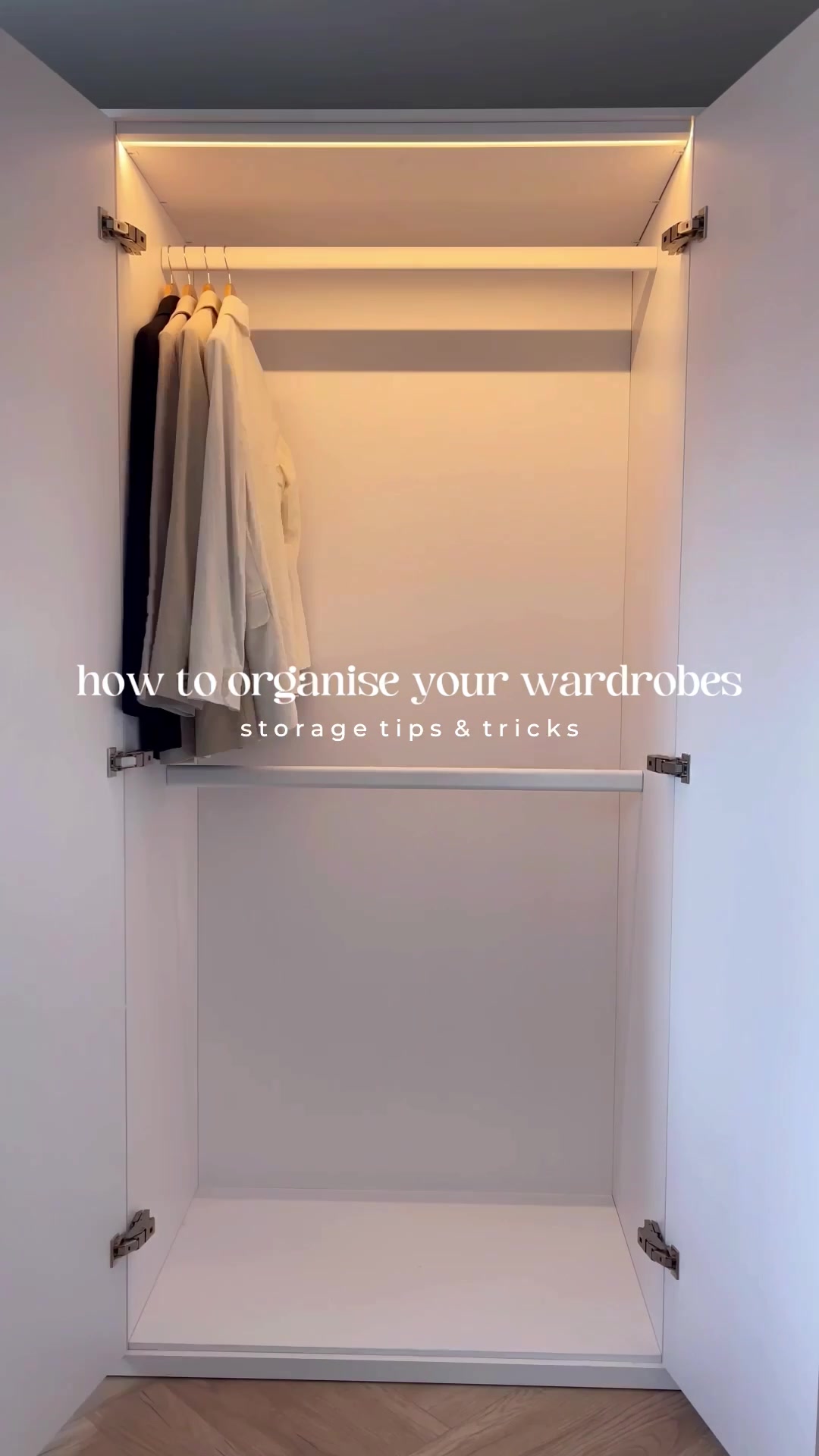 TikTok post by @_katiepeake for Tylko. Caption reads: Organise my new wardrobes with me 🫶🏻 the baby....