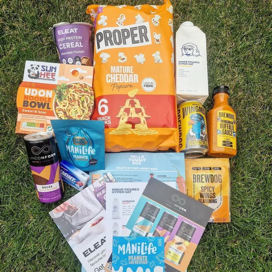 Instagram post by @thatanxiousfoodiegirl for Hello Yummy Box. Caption reads: Just check out the goodies I've received in this....