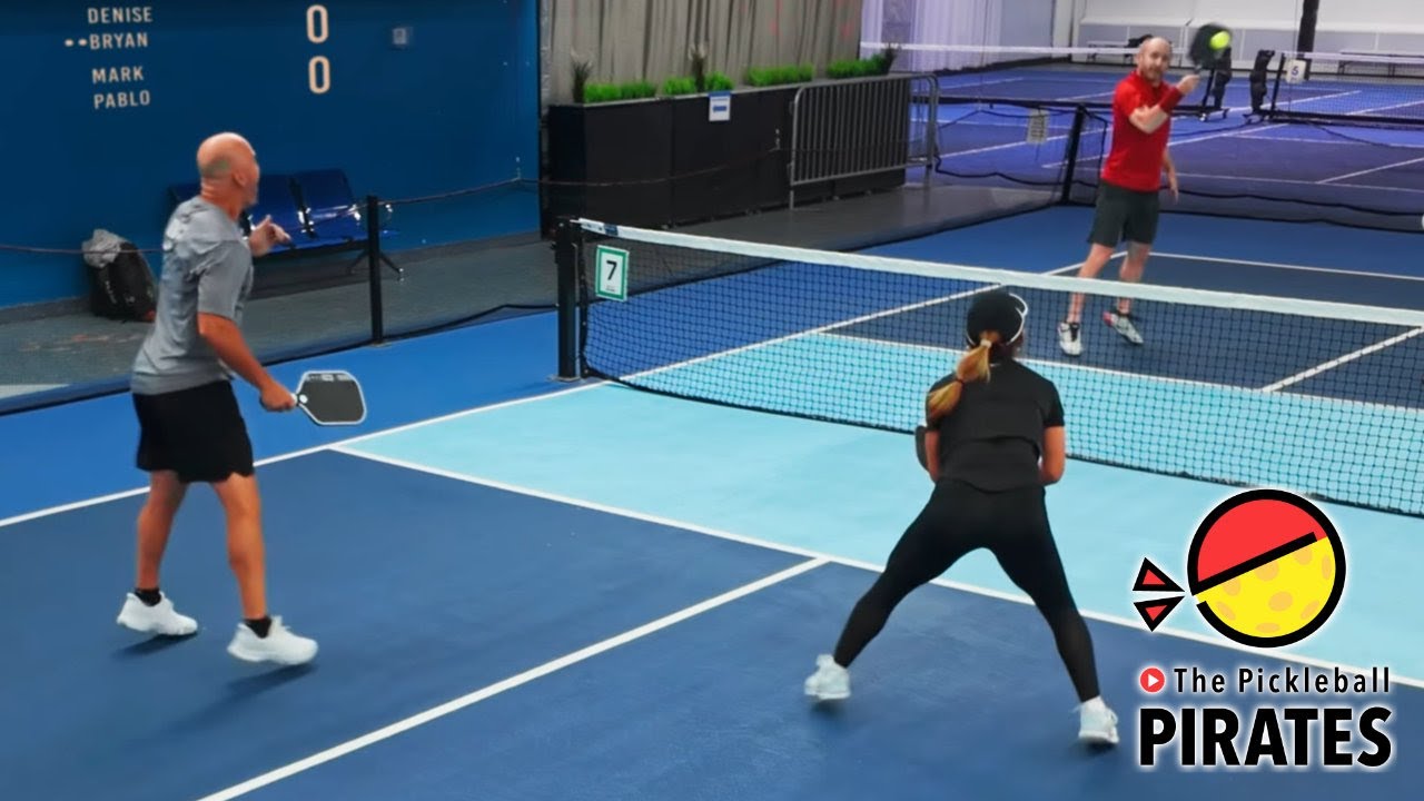 YouTube post by @ThePickleballPirates for Crbn Pickleball. Caption reads: What Senior 5.0 Mixed vs Men's Doubles Look Like.