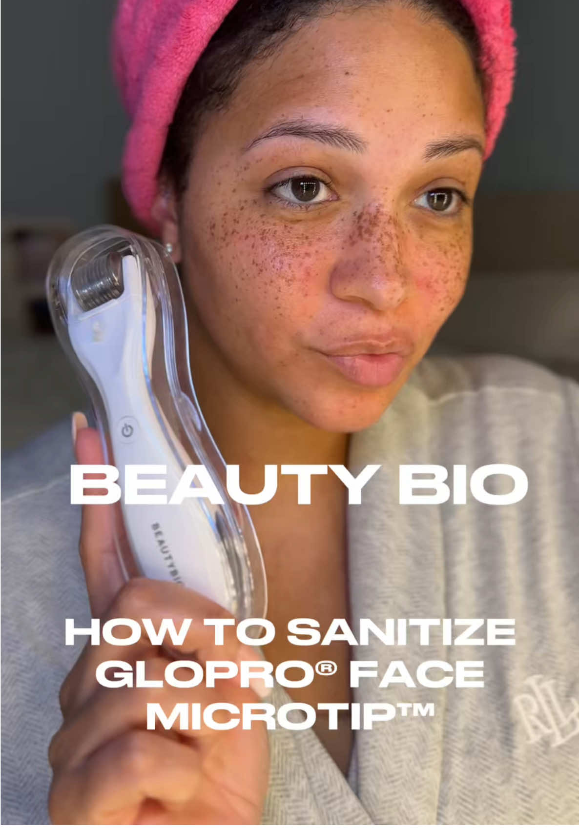 TikTok post by @thecabanamuse24 for BeautyBio. Caption reads: Sanitized tools = Glowing skin ✨ @beautybio Get....
