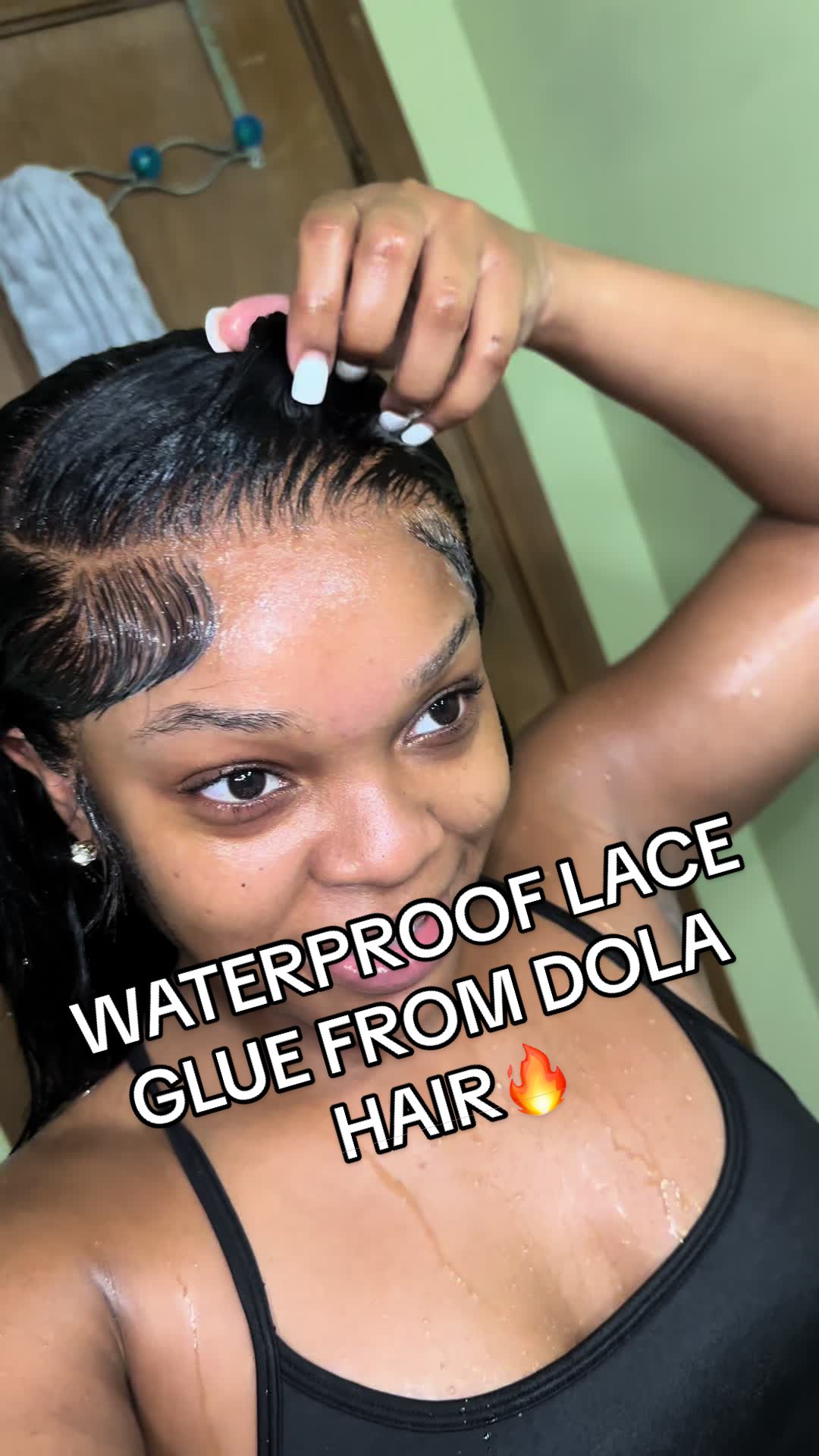TikTok post by @shelbyyoliviaa for Dolahair. Caption reads: [...] #dolahairlaceglue  #waterprooflaceglue #fyp .