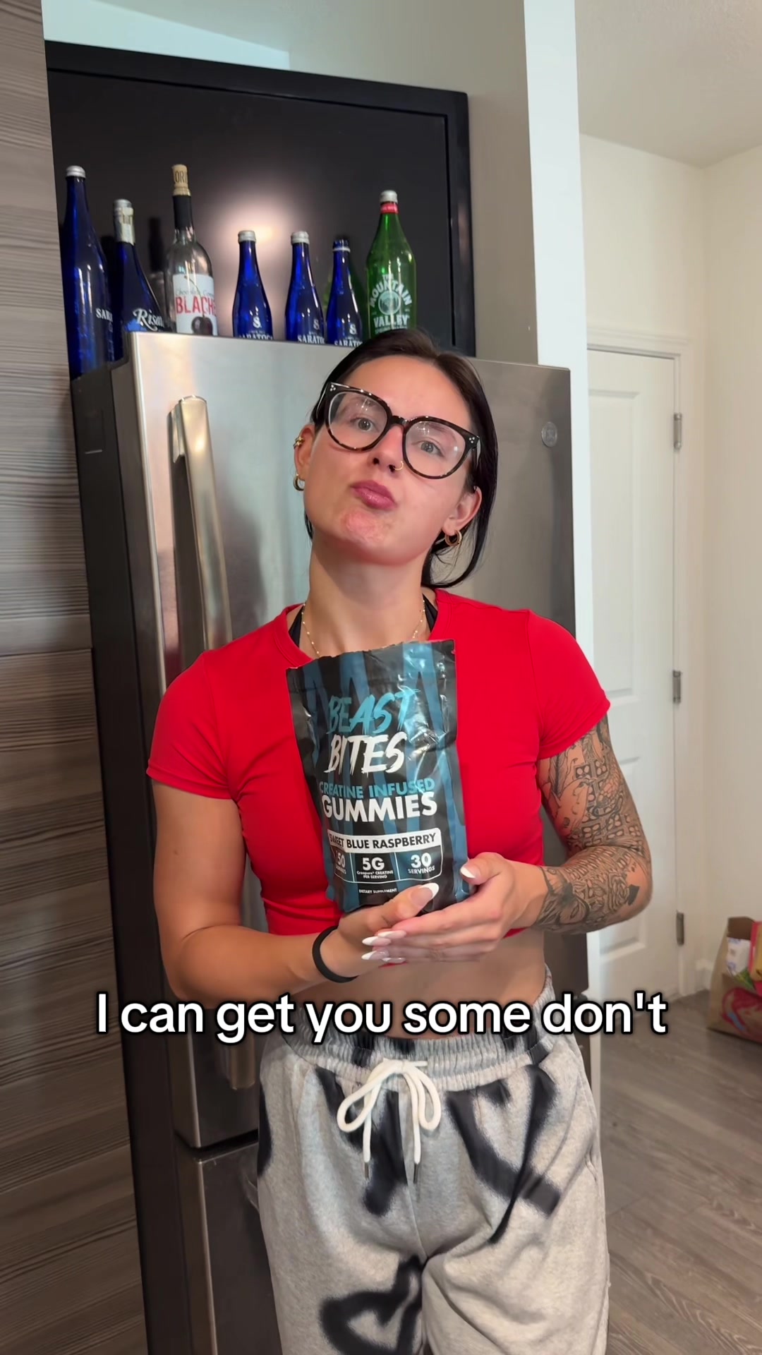 TikTok post by @adamjaxon_ for Beast Bites. Caption reads: Creatine gummies for juicy 🍑 #beastbites @Beast....