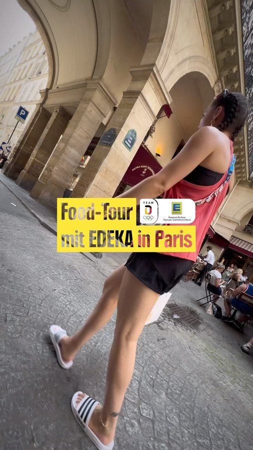 Instagram post by @anne_kleibrink for EDEKA. Caption reads: Food-TOUR mit @edeka durch Paris! 🤤🥐🥖🍫....