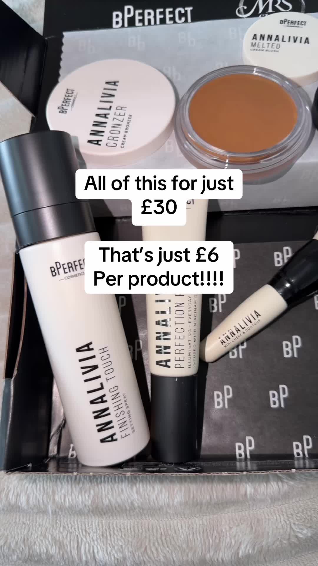 TikTok post by @stacigem for BPerfect Cosmetics. Caption reads: Incredible bundle from @BPerfect Cosmetics 💄....