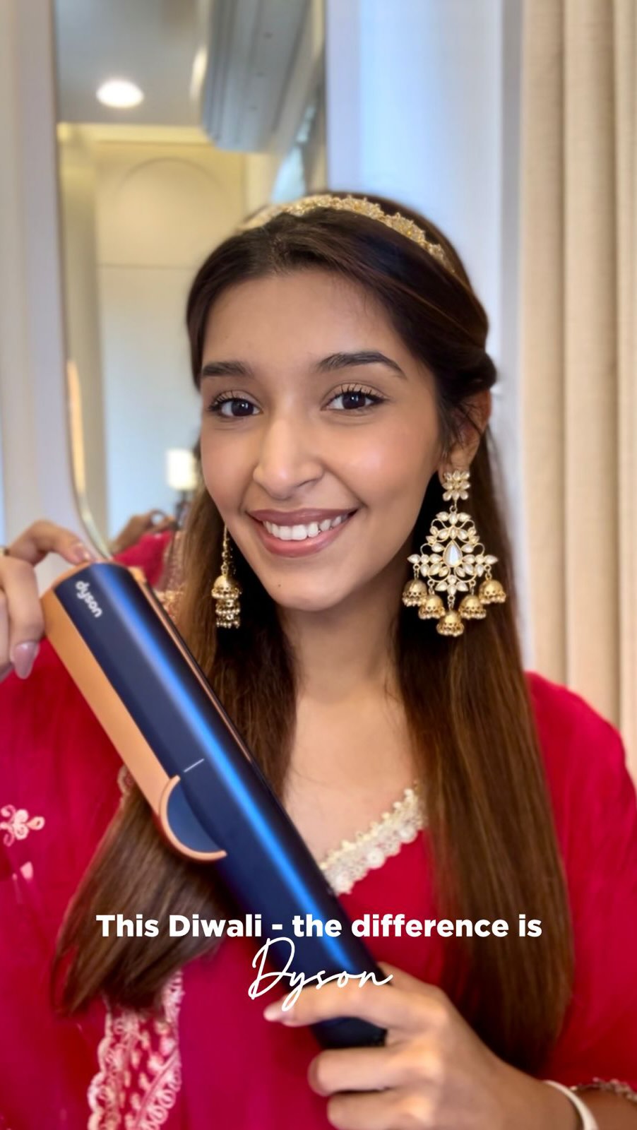 Instagram post by @honeysheth for Dyson. Caption reads: This Diwali, I wanted my hair to shine as much as....