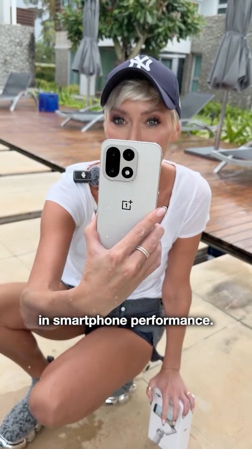 Instagram post by @supercarblondie for OnePlus. Caption reads: The OnePlus 15 is leading the way in smartphone....