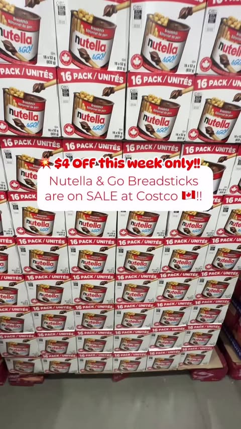 Instagram post by @costcofindscanada for Nutella. Caption reads: [...] ‌ Snack time just got even BETTER 👀✨....