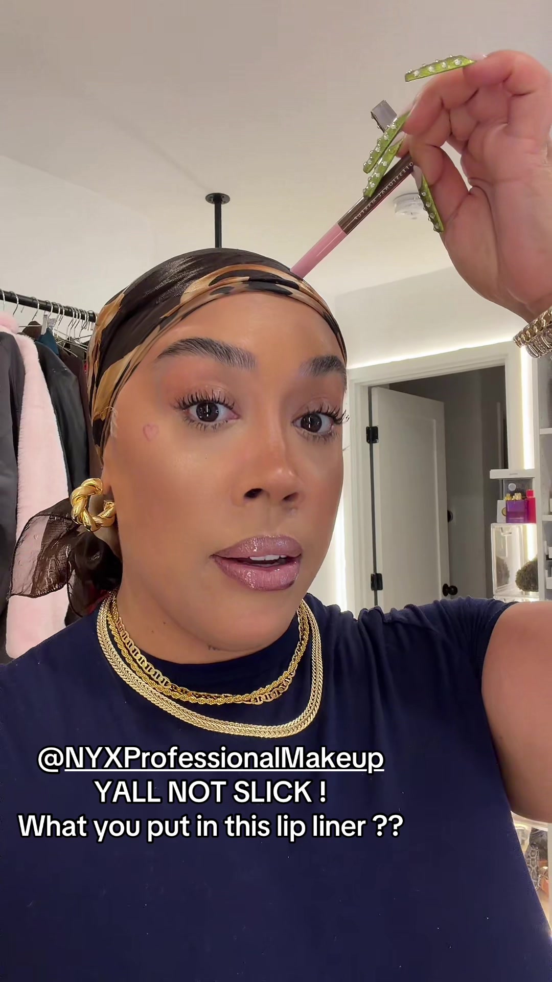 TikTok post by @justbrittneynichole for NYX Professional Makeup HR. Caption reads: Yall know what I’m talkin about !! #nyxliplingerie....