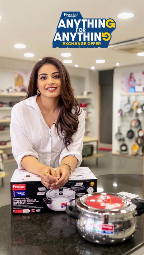 Instagram post by @kavyashettyofficial for TTK Prestige. Caption reads: [...] for Anything sale at your nearest TTK....