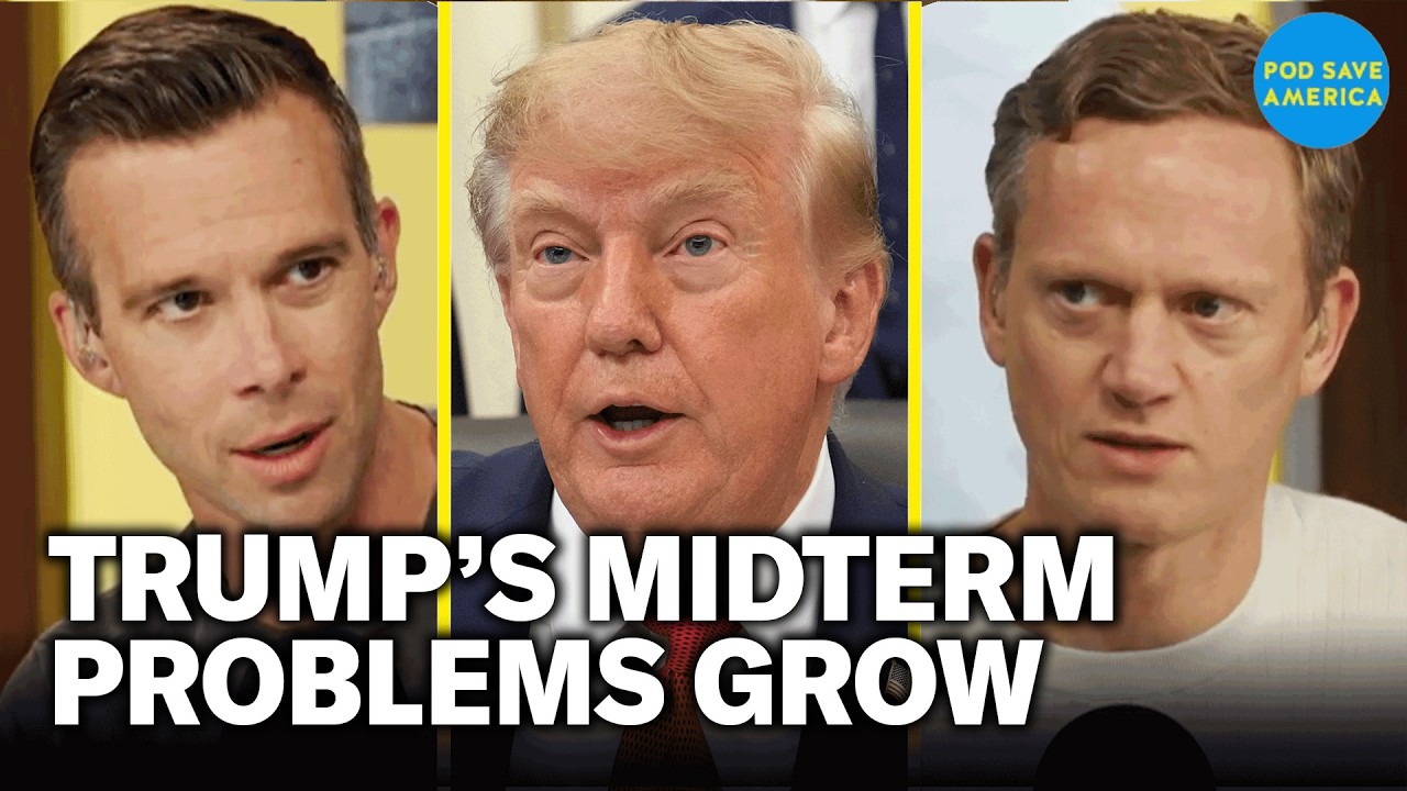 YouTube post by @podsaveamerica for Policygenius. Caption reads: Trump BANS PRESS as Inflation Rises and Midterm....