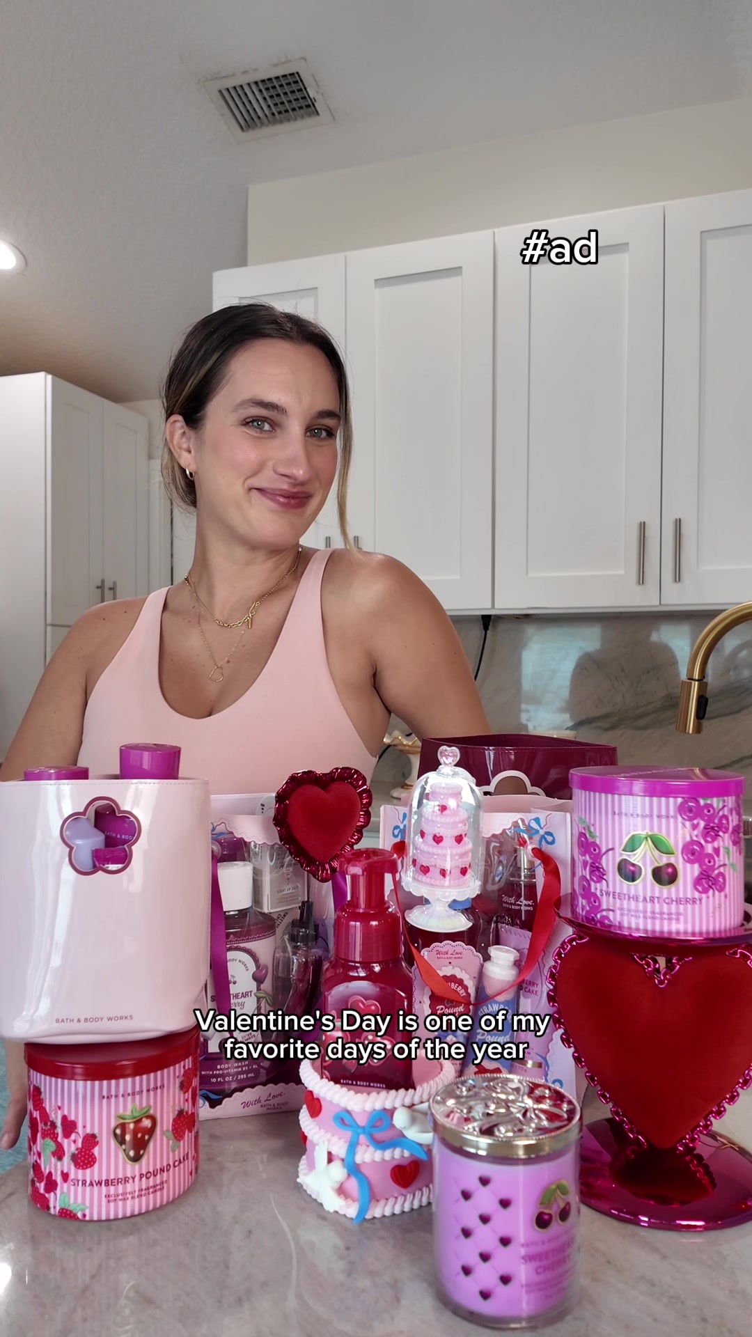 TikTok post by @itsmacksmacs for Bath & Body Works. Caption reads: [...] Valentine’s Day collection from @Bath & Body....