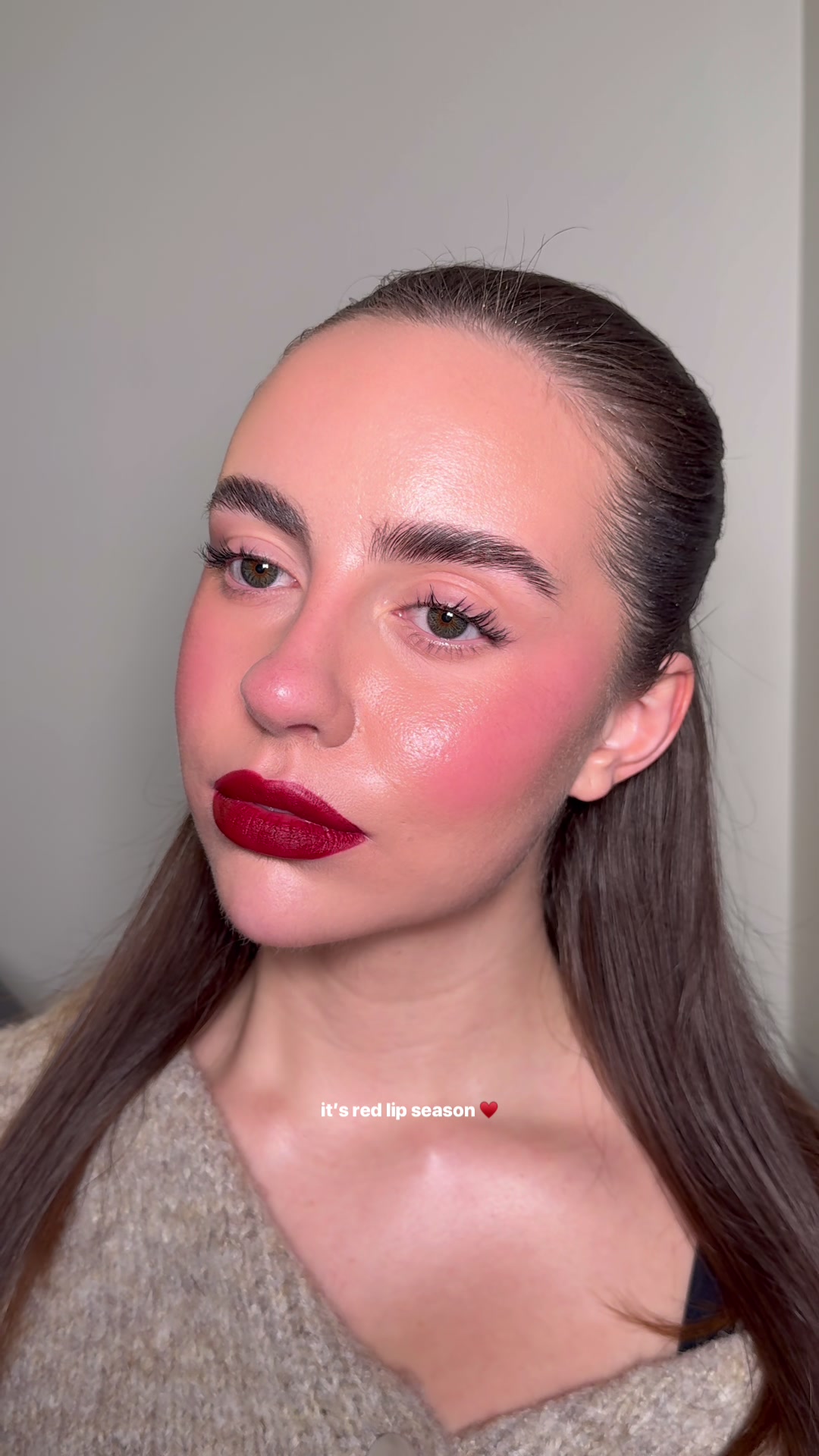 TikTok post by @livhudsonmakeup for Anastasia Beverly Hills. Caption reads: red lip season is upon us 🥹🫶🏻  @Anastasia....