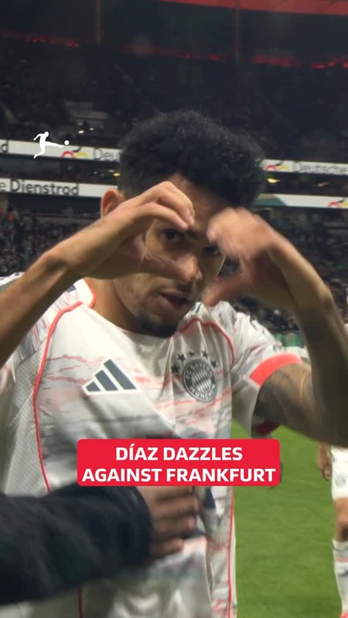 Instagram post by @bundesliga for Amazon Web Services. Caption reads: Just @LuisDiaz19_ running the show for @FCBayern!....