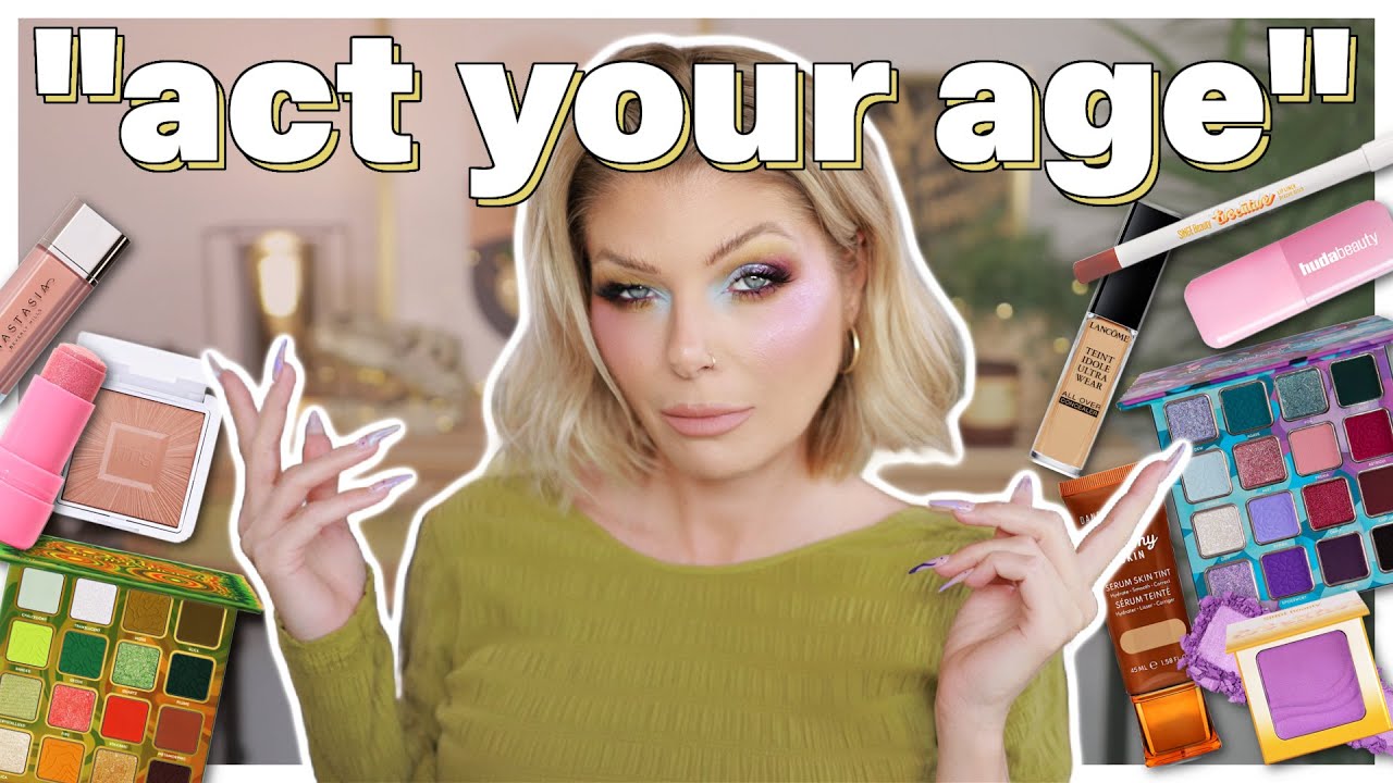 YouTube post by @AngelicaNyqvist for Adept Cosmetics. Caption reads: No, You're Not Too Old For Colorful Makeup 🙄.