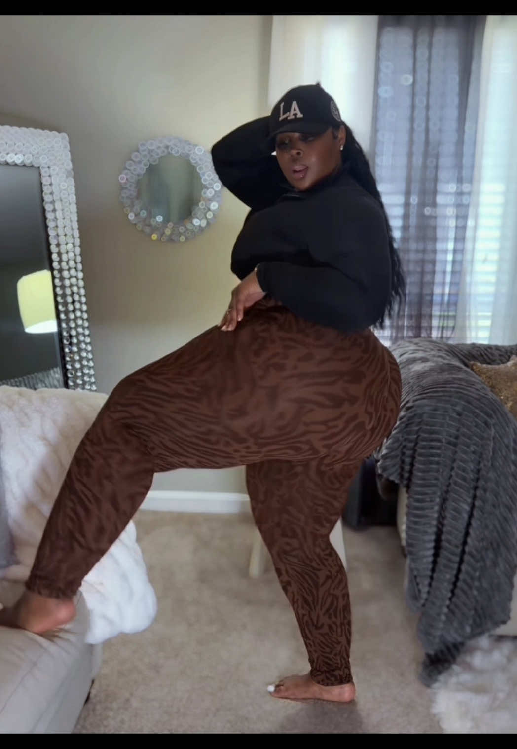 TikTok post by @yogirlchristine for BRXL. Caption reads: Turning NO BOOTY into a BIG BOOTY🍑🍑 @BRXL I know....