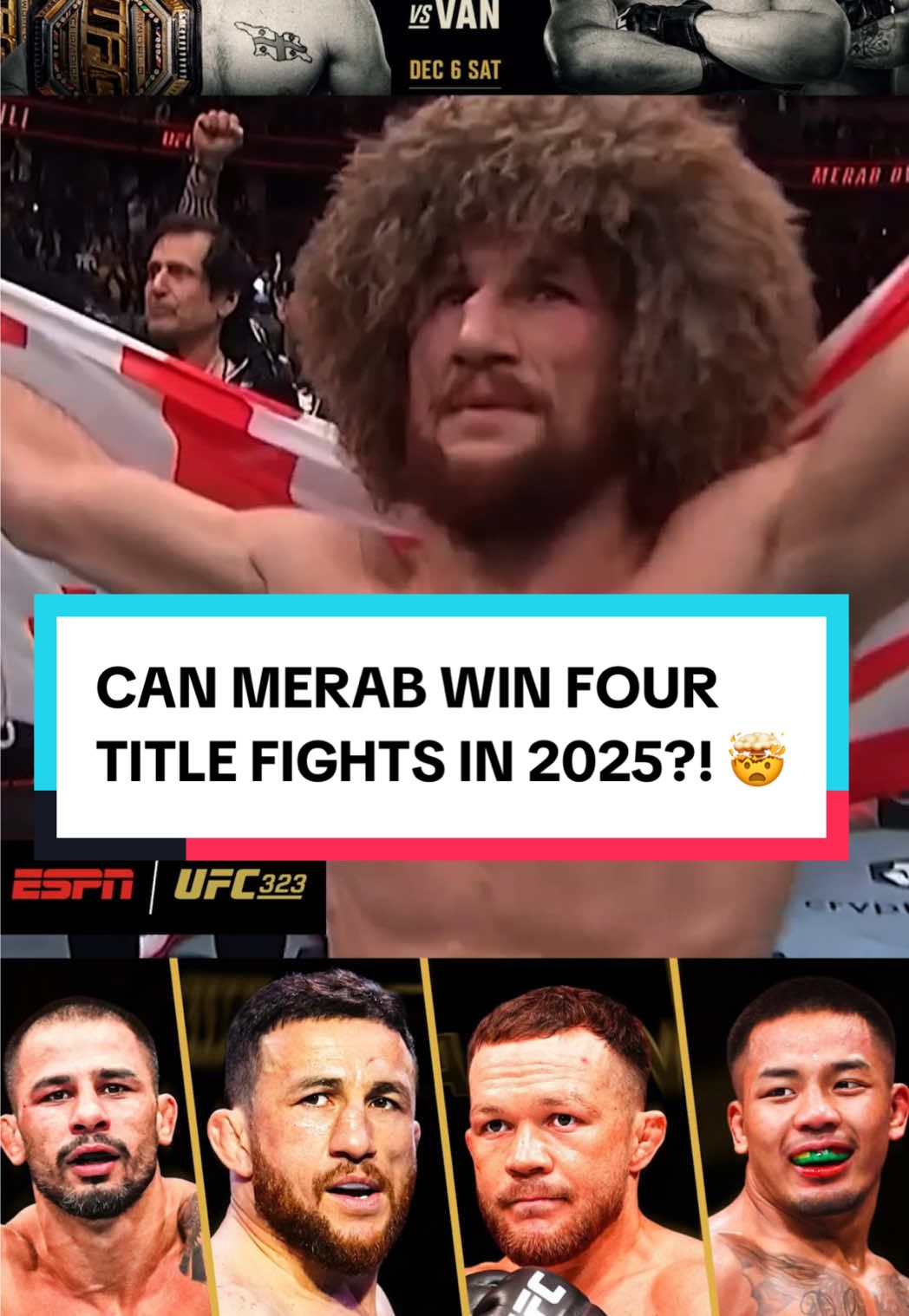 TikTok post by @itstheonlykayla for ESPN. Caption reads: #ad @UFC 323 is almost here! ⏰  Dvalishvili vs.....