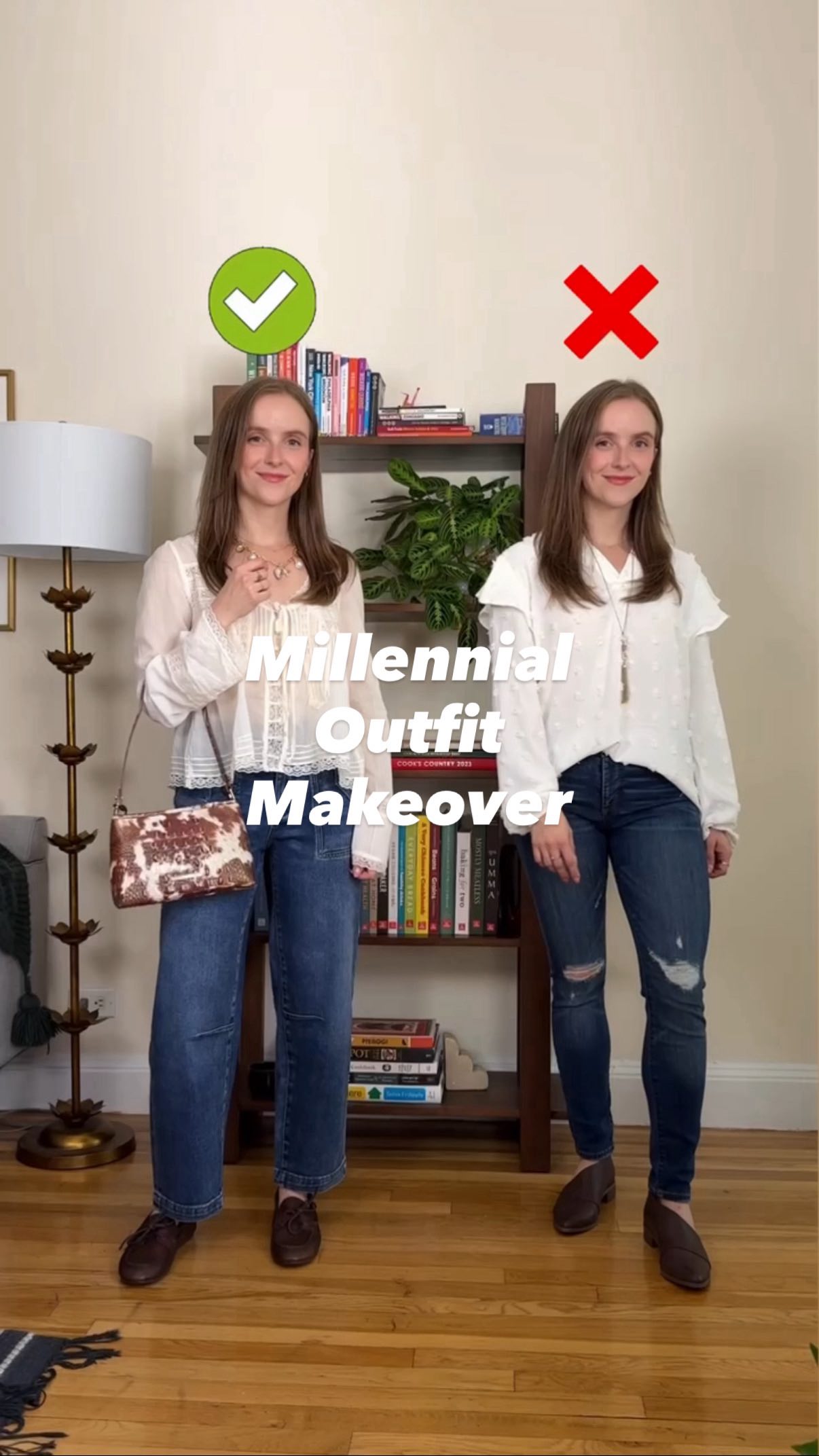 Instagram post by @two_scoops_of_style for Free People. Caption reads: Millennial makeover (Type SHOP for outfit details)....