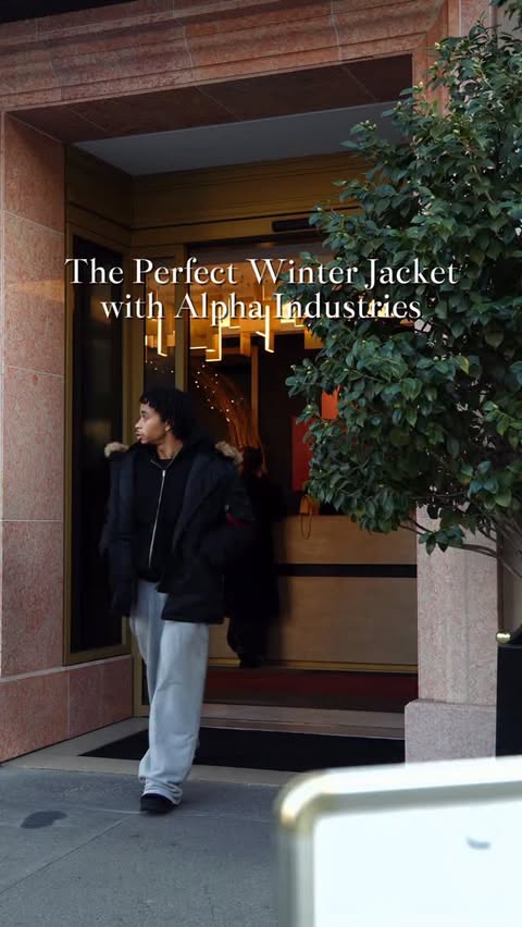 Instagram post by @dyllanparris for Alpha Industries. Caption reads: [...] coat I’m wearing this winter 

Shop....