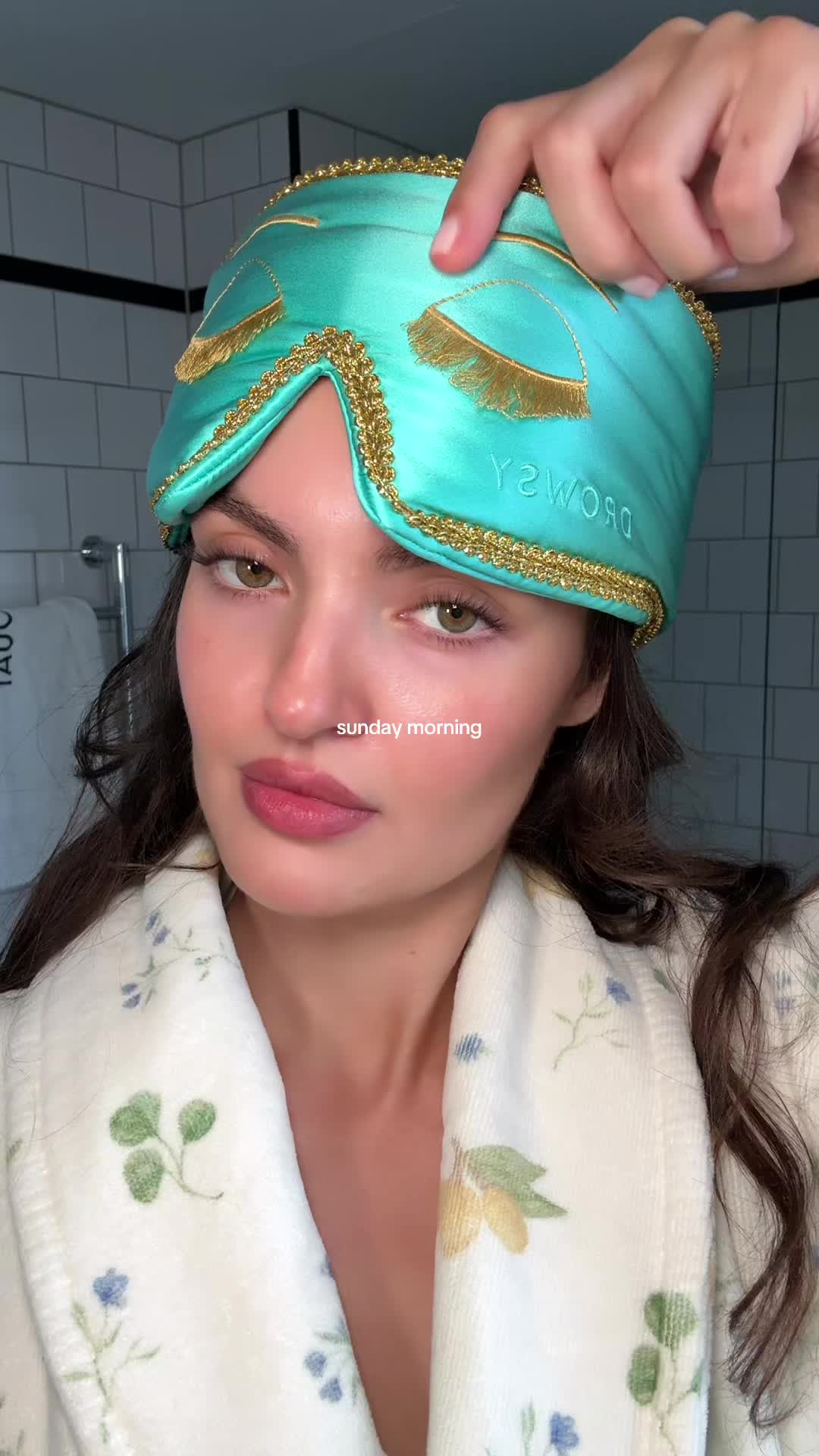 TikTok post by @caressmd for Kopari Beauty. Caption reads: sunday morning skincare @Drowsy Sleep Co. eye mask....