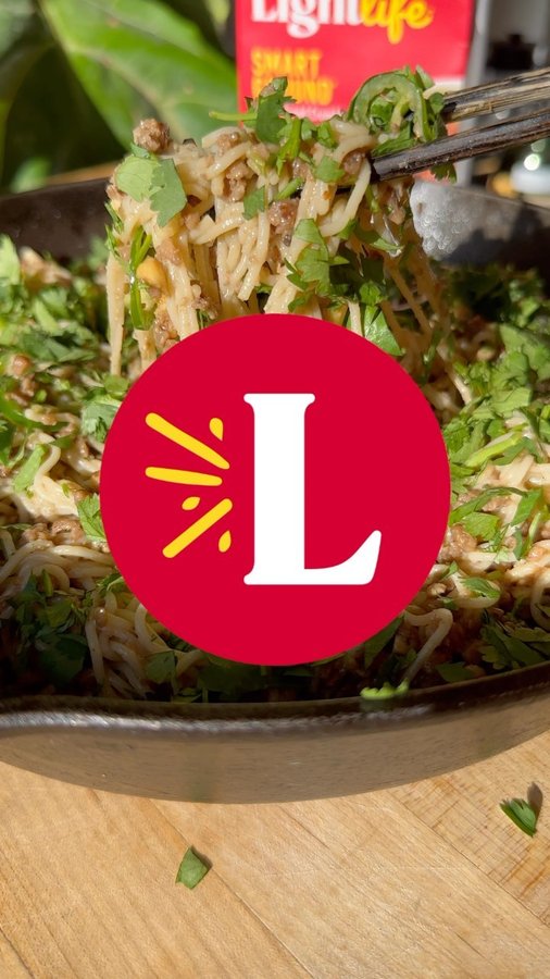 Instagram post by @vegscratchkitchen for LightLife. Caption reads: Plant-Based Noodle Bowl 🍲🔥 

Vegan Scratch....