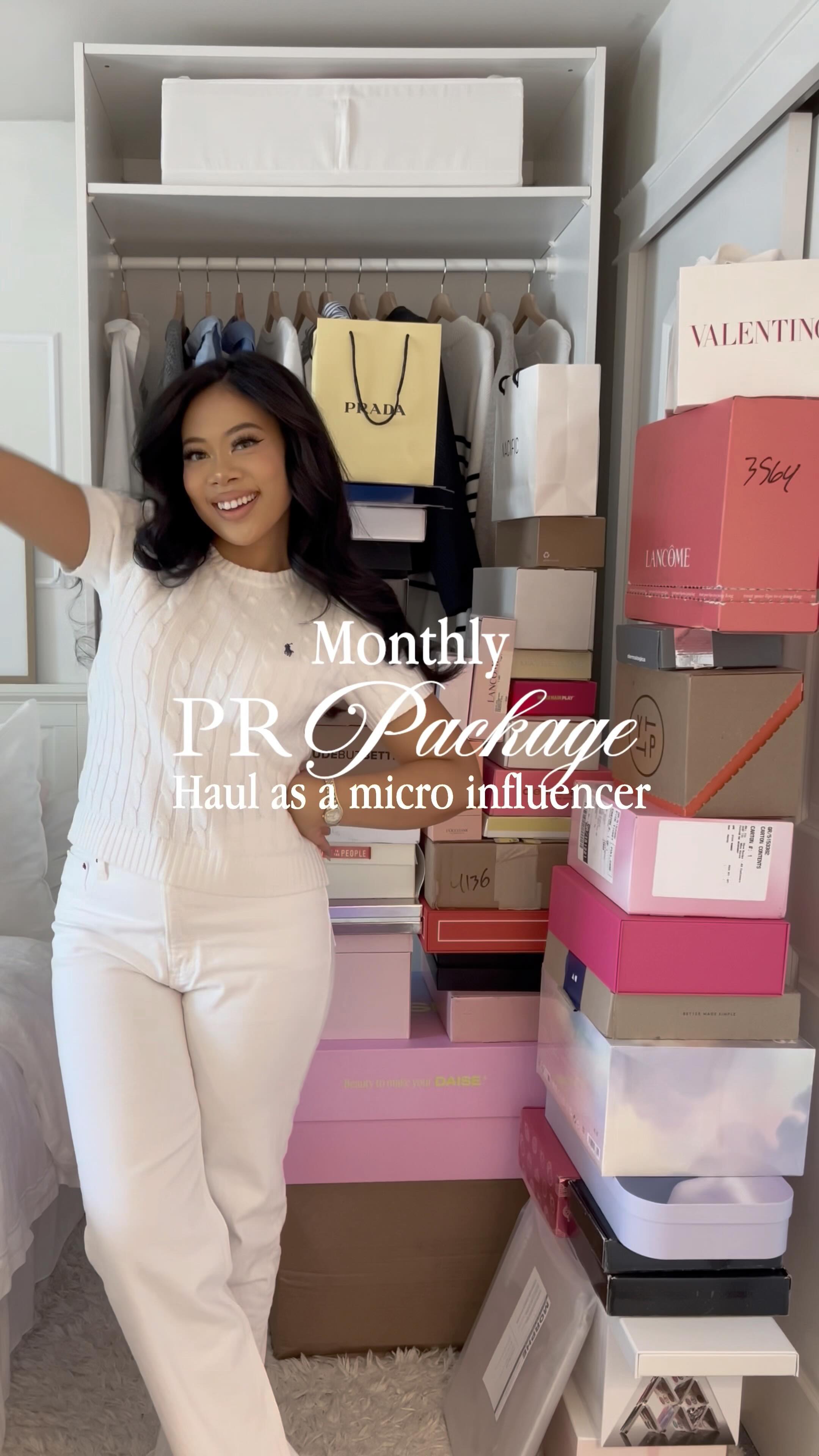 Instagram post by @minaalexis_ for Thayers. Caption reads: monthly pr haul as a micro influencer living in....