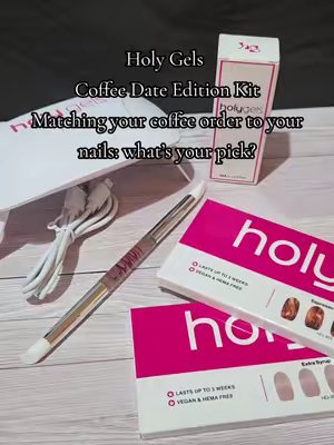 TikTok post by @misskh302 for Holy Gels. Caption reads: [...] great coffee and anti-boring nails @Holy....