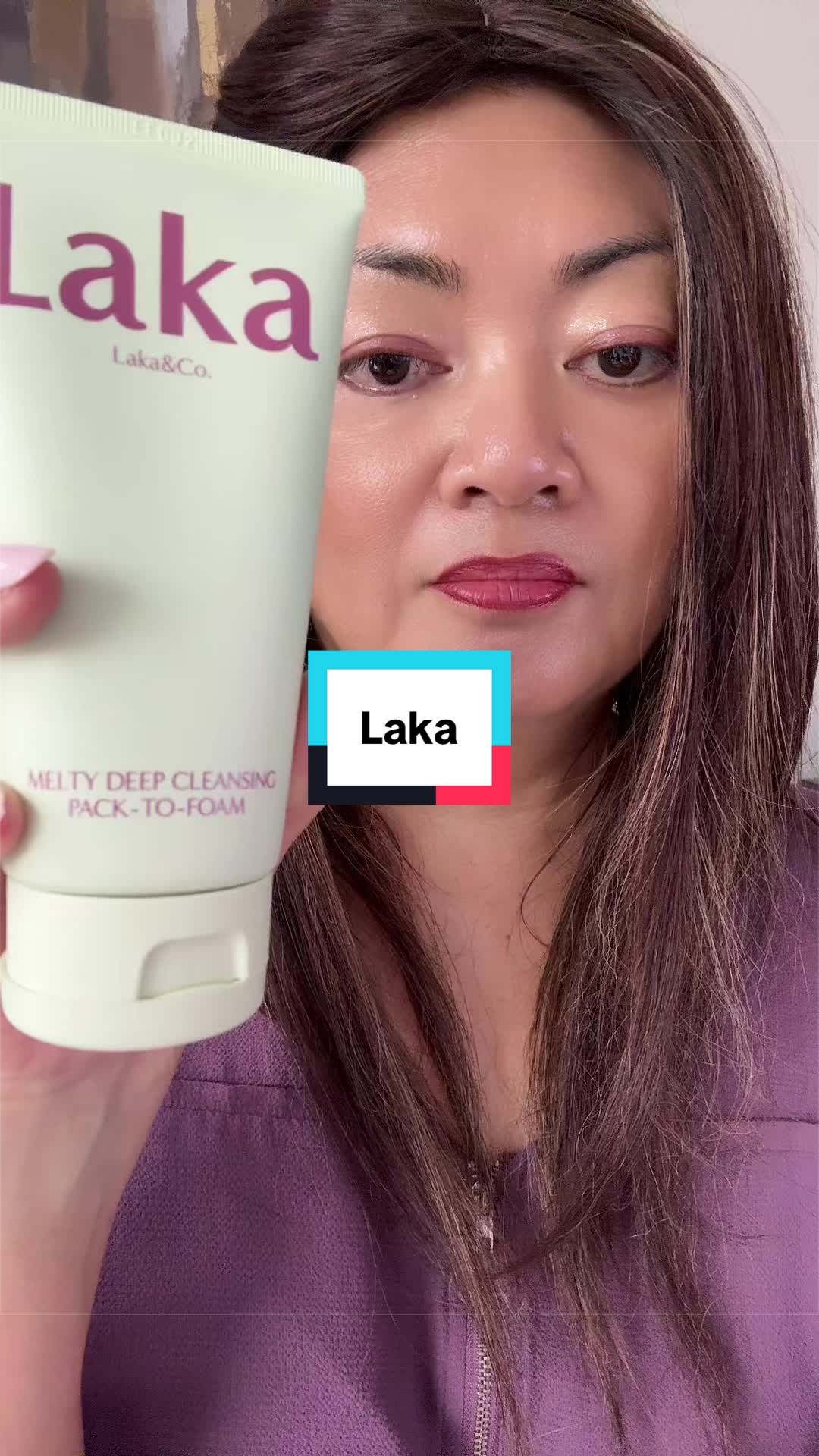 TikTok post by @sharonskincontent for LAKA. Caption reads: For a deep cleanse, try @Laka US. #lakacleanser....