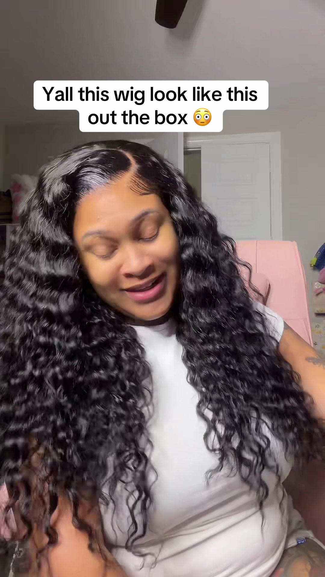 TikTok post by @_therealjazz for Wiggins Hair. Caption reads: @Wiggins Hair yall add her to your cart 🛒 🖤....